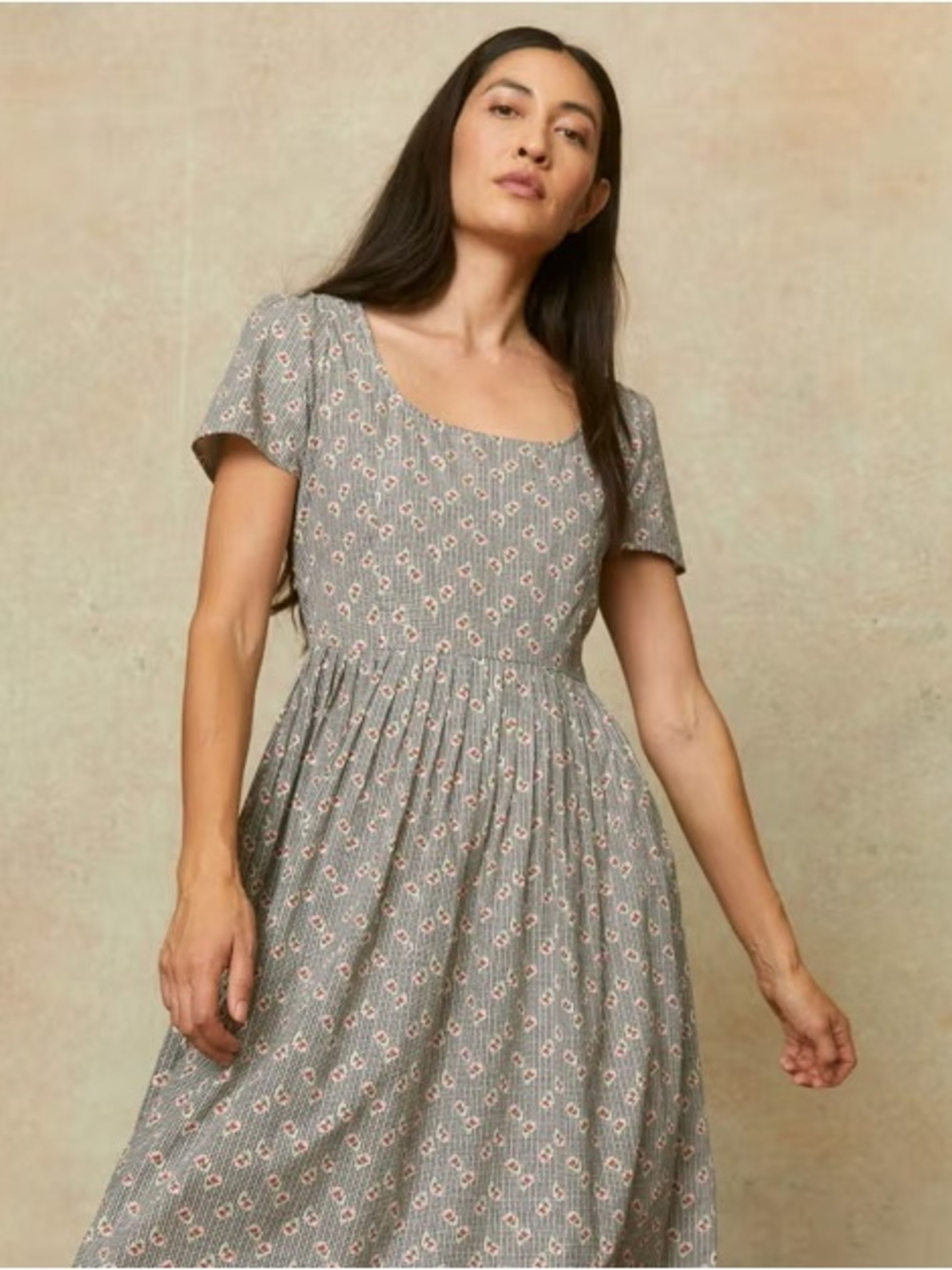 Christy Dawn Scarlet Azalea Houndstooth Gray Floral Scoop-Neck Maxi Dress XS